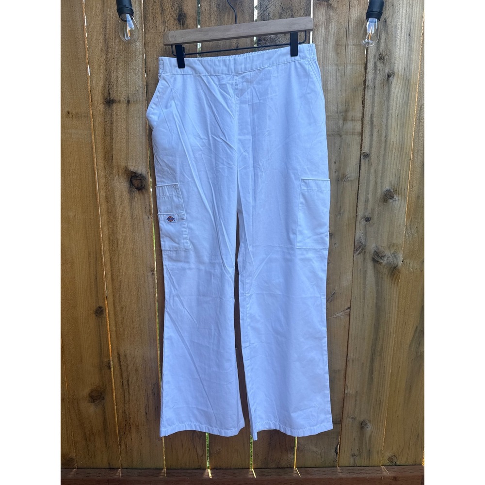 Dickies White Cargo Scrub Pants Medical Uniform Elastic Waist Petite Medium MP
